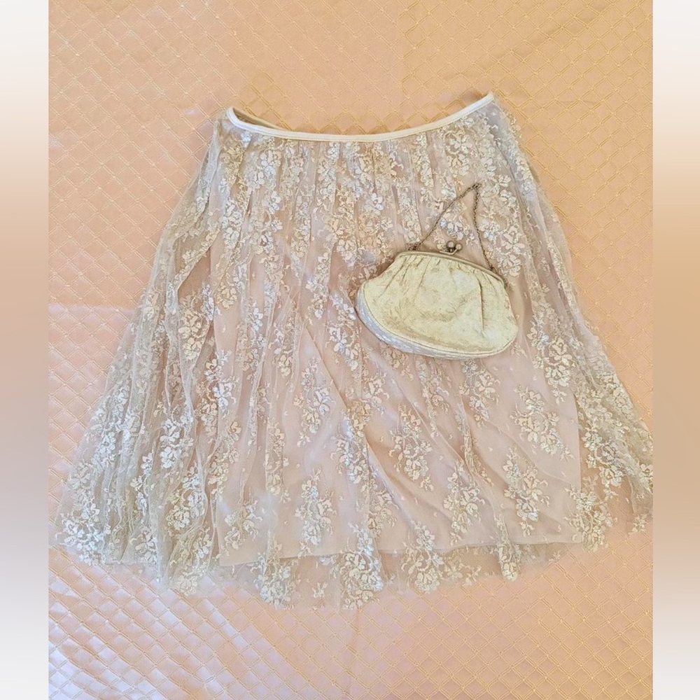 Vintage Fairycore Alexia Admor Cream Floral Lace Skirt S